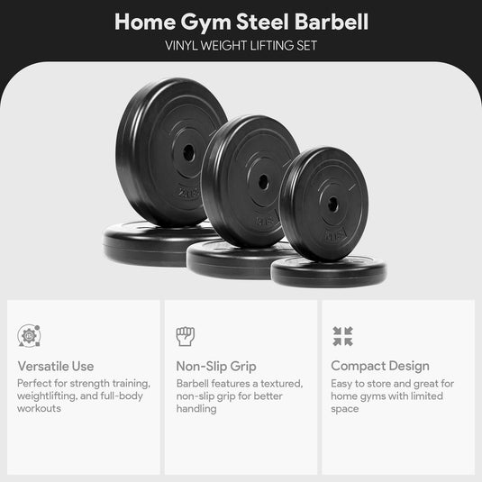BalanceFrom Fitness - Home Gym Steel Barbell Vinyl Weight Lifting Set, 100 Pounds