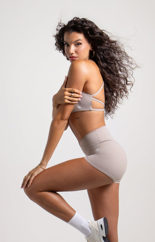 Runner's Athletics - Hot Girl Strappy Open-Back Sports Bra in LuxeForm (Taupe)