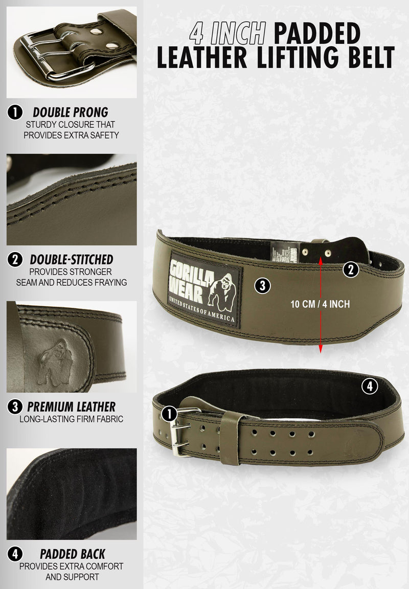 Load image into Gallery viewer, Gorilla Wear 4 Inch Padded Leather Lifting Belt - Army Green
