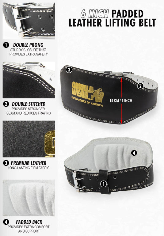 GW 6- Inch Padded Leather Lifting Belt - Brown