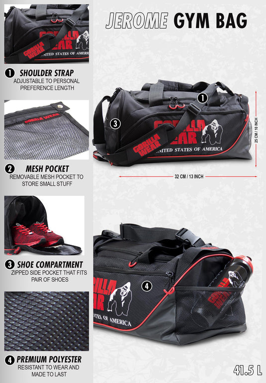 Jerome Gym Bag -  Black/Red