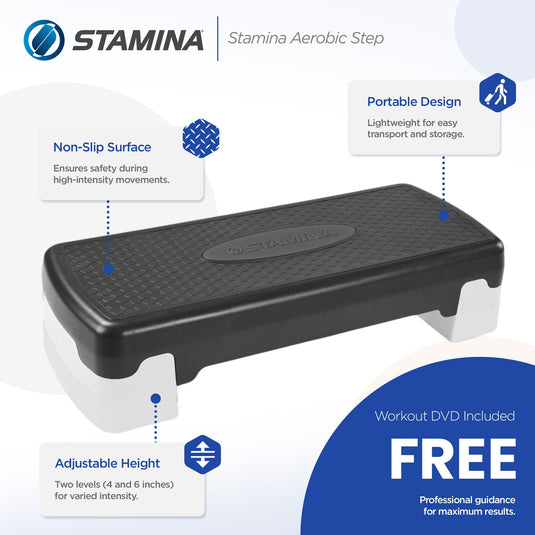 Stamina - Adjustable Aerobic Step Multipurpose Home Gym Workout Equipment - Black