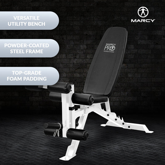 Marcy - Powder Coated Steel Home Gym Multipurpose Adjustable Weight Bench, White