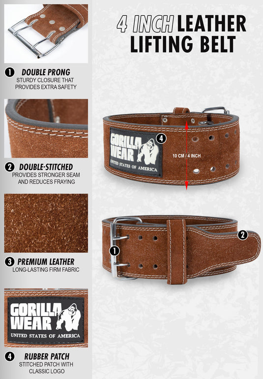 GW 4-inch Leather Lifting Belt - Brown