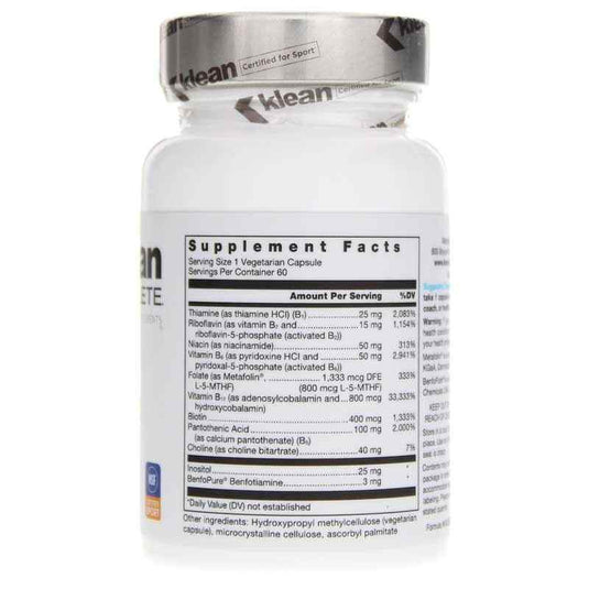 Klean B-Complex supplement facts panel