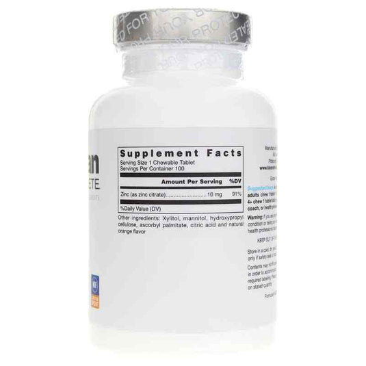 Klean Zinc supplement facts panel