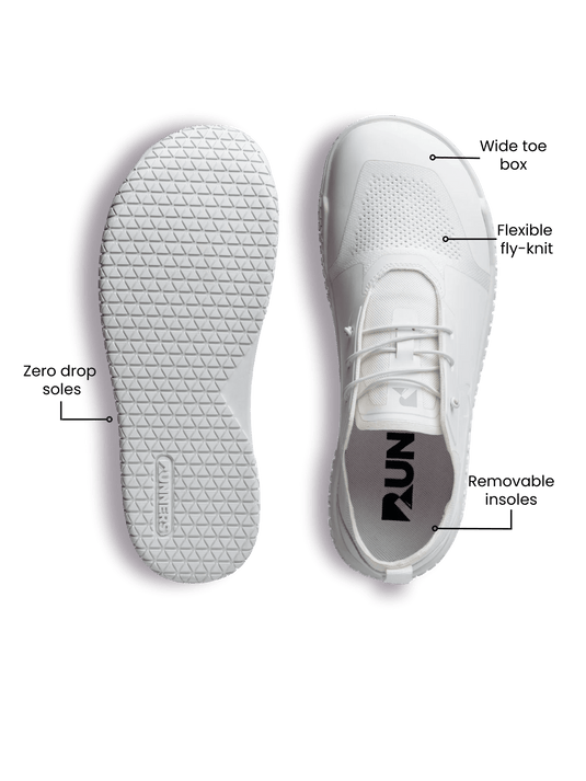 Runner's Athletics - Barefoot Training Shoes Zero Drop - White | Wide Toe Box Minimalist Trainer