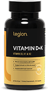 Legion Athletics Vitamin D+K - Vitamin D3 2,000 IU plus Vitamin K1 and K2 (MK-7) for bone, cardiovascular, and immune health