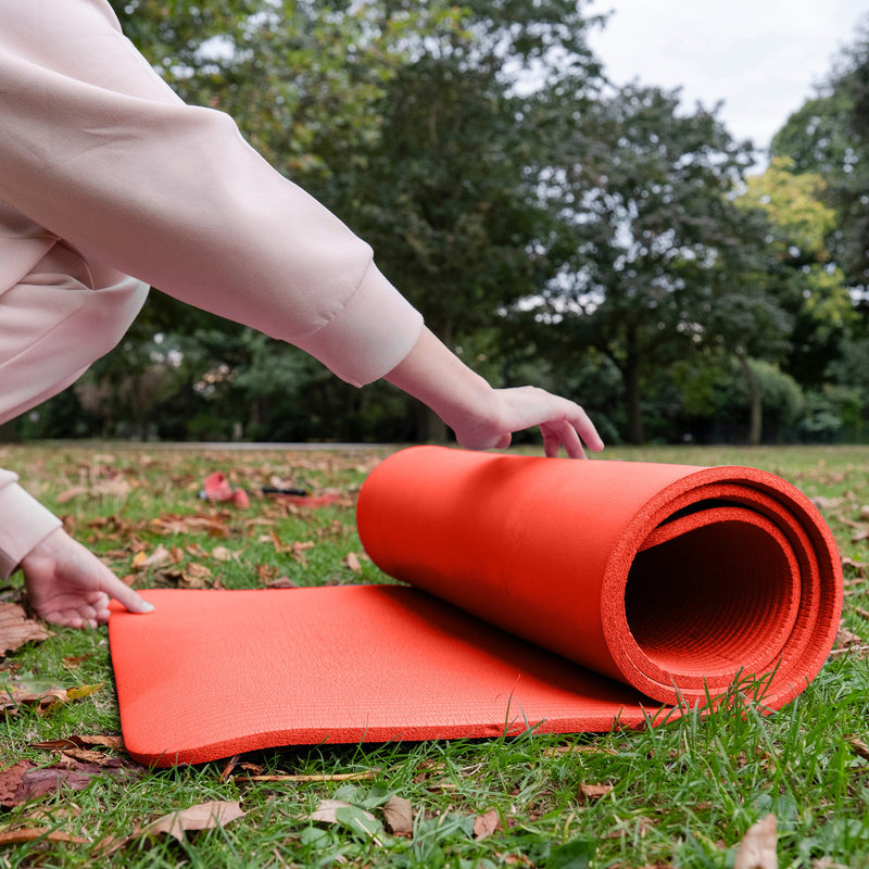 Load image into Gallery viewer, BalanceFrom Fitness GoCloud 1&quot; Extra Thick Exercise Mat w/Carrying Strap, Red
