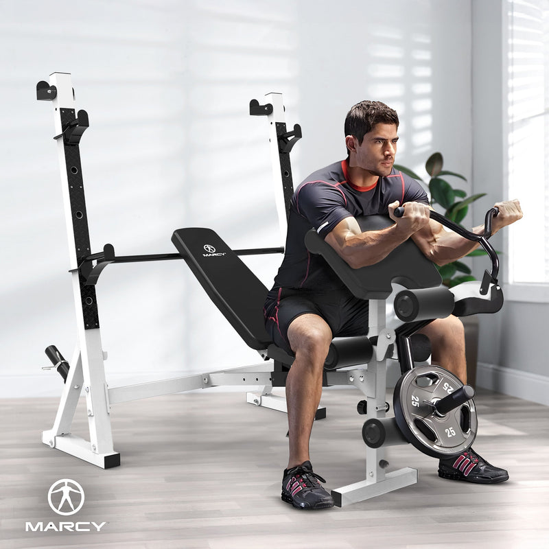 Load image into Gallery viewer, Marcy Olympic Weight Bench, Home Gym Exercise Equipment Workout Machine, White
