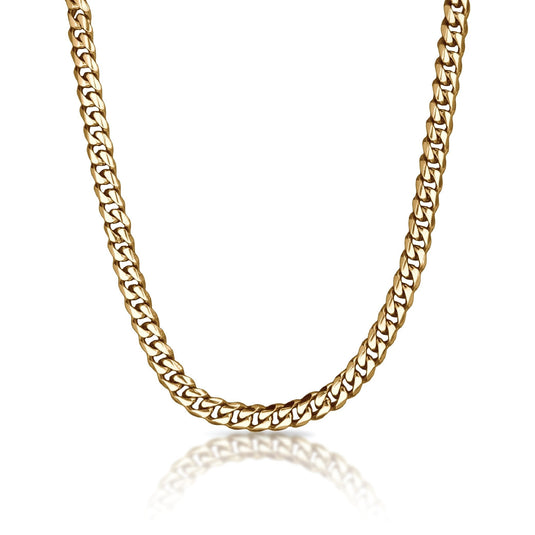 Elite Athletic Gear - 9mm Cuban Link Chain Necklace - 14K Gold Plated Stainless Steel