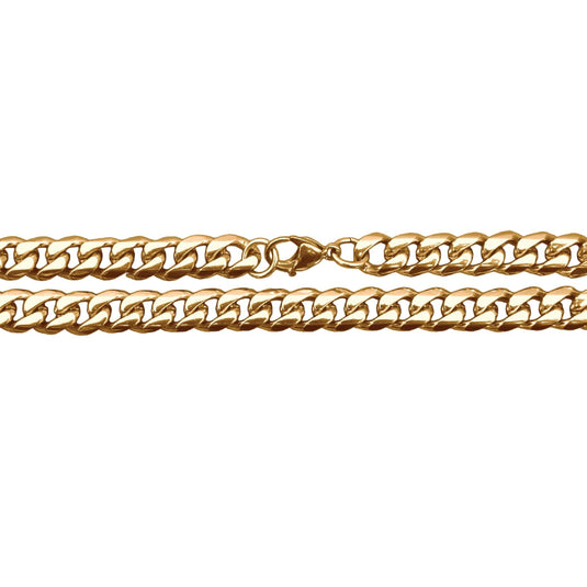 Elite Athletic Gear - 9mm Cuban Link Chain Necklace - 14K Gold Plated Stainless Steel