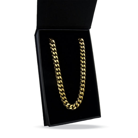 Elite Athletic Gear - 9mm Cuban Link Chain Necklace - 14K Gold Plated Stainless Steel