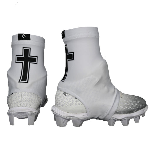 Elite Athletic Gear - Faith Cross White Cleat Covers