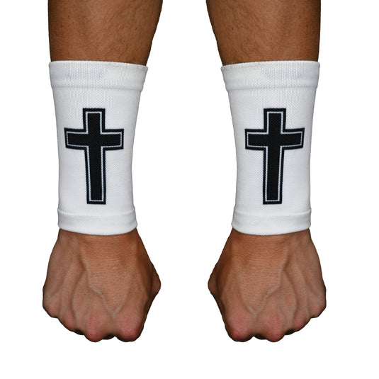 Elite Athletic Gear - Faith Cross White Wrist Support Sleeves