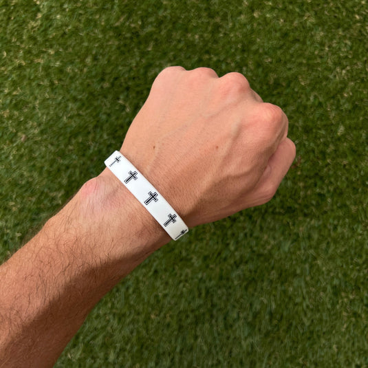 Elite Athletic Gear - Faith Cross White Wristband