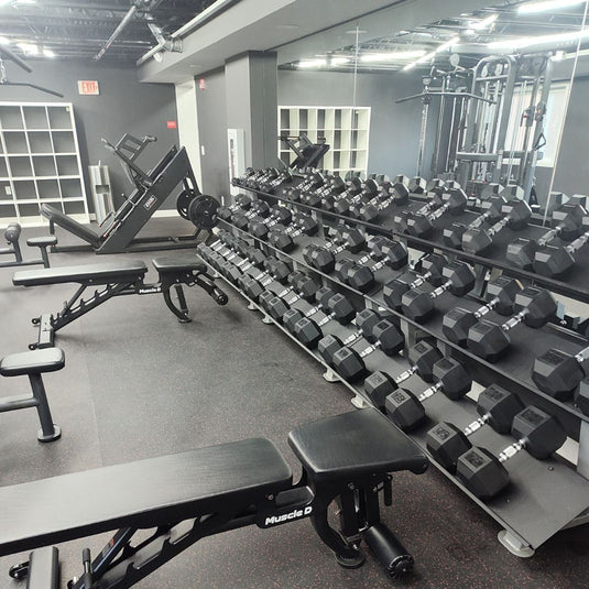 Muscle D Fitness - Rubber Hex Dumbbell Set - Steel Handle - Quality knurling - Weightlfting