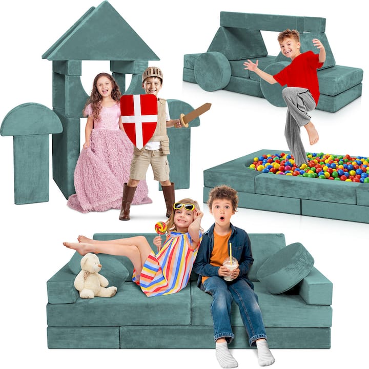 Load image into Gallery viewer, Lunix - LX15 14-Piece Modular Play Couch (Sage Teal)
