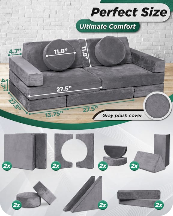 Load image into Gallery viewer, Lunix - LX15 14-Piece Modular Play Couch (Granite Gray)
