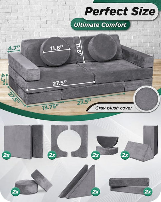 Lunix - LX15 14-Piece Modular Play Couch (Granite Gray)