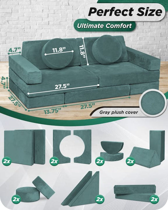 Lunix - LX15 14-Piece Modular Play Couch (Sage Teal)
