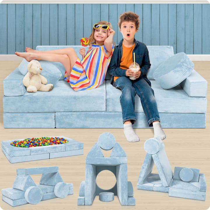 Load image into Gallery viewer, Lunix - LX15 14-Piece Modular Play Couch (Serenity Blue)
