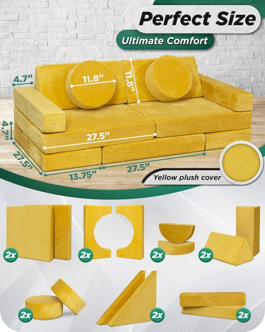 Lunix - LX15 14-Piece Modular Play Couch (Amber Yellow)