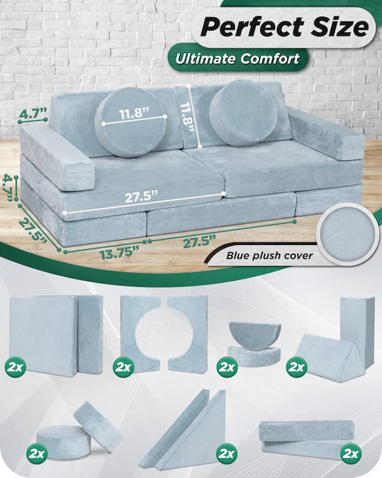 Lunix - LX15 14-Piece Modular Play Couch (Serenity Blue)