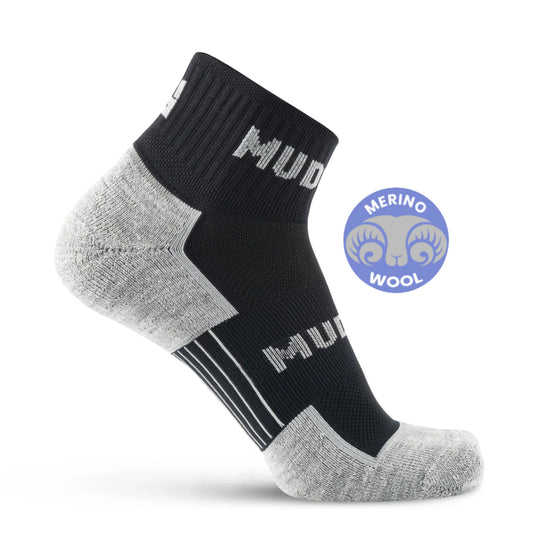 MudGear - Quarter Crew Merino Wool Socks (Black/Gray, 1 Pair)
