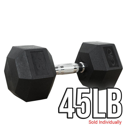 Valor Fitness - Rubber Coated Hex Dumbbells (3-70lbs)