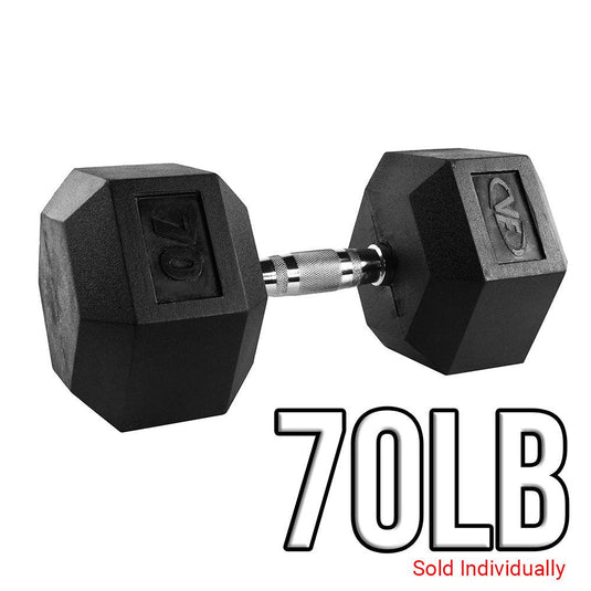Valor Fitness - Rubber Coated Hex Dumbbells (3-70lbs)