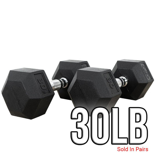 Valor Fitness - Rubber Coated Hex Dumbbells (3-70lbs)