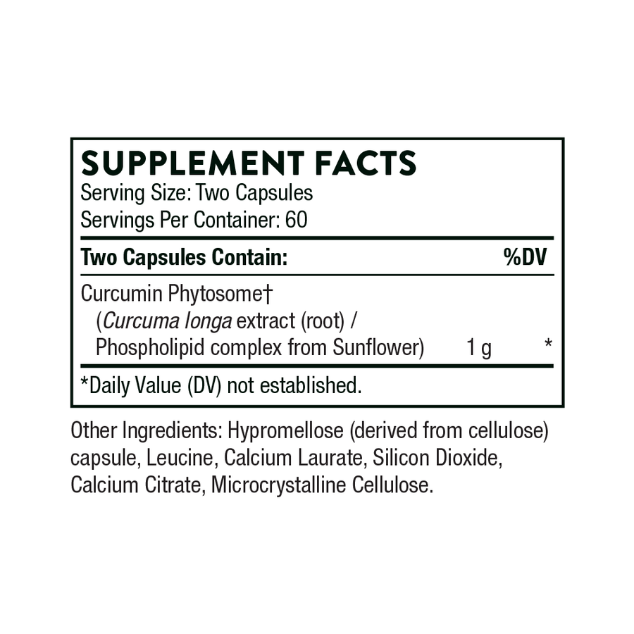Thorne - Curcumin Phytosome - NSF Certified for Sport nutrition facts label