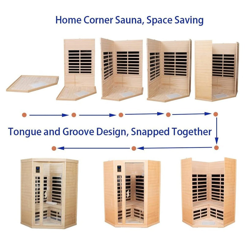 Load image into Gallery viewer, Two-Person Corner Space Infrared Wooden Sauna Room With Bluetooth Speakers, 1600W (SAK81524)
