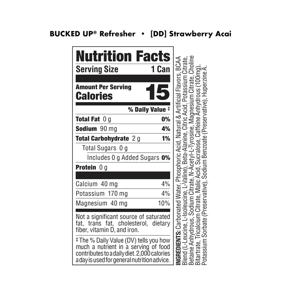 Bucked Up - Refreshers (2 Cases / 24 Cans) nutrition facts label