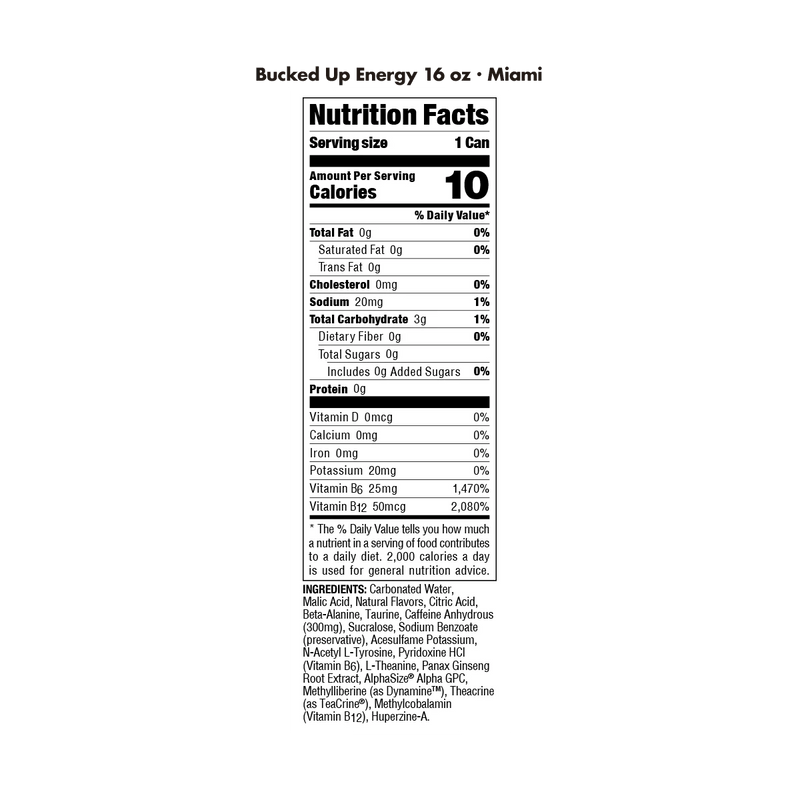 Load image into Gallery viewer, Bucked Up Energy Drink - Nutrition Facts
