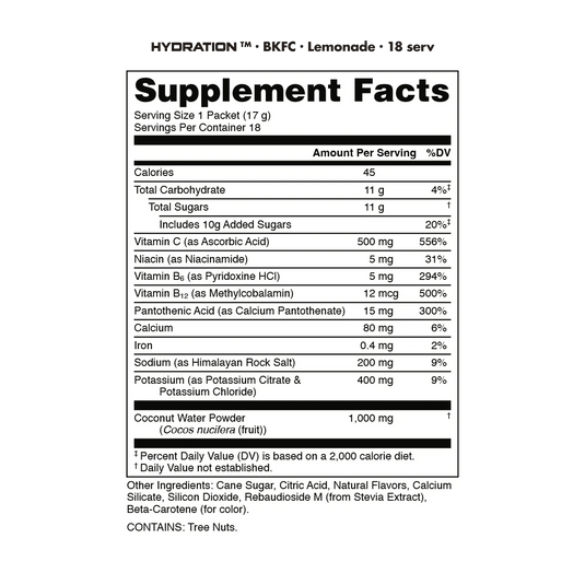 Bucked Up Hydration 2.0 - BKFC Lemonade Supplement Facts