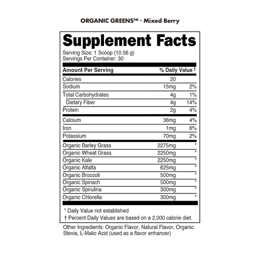 Bucked Up Organic Greens - Supplement Facts Panel