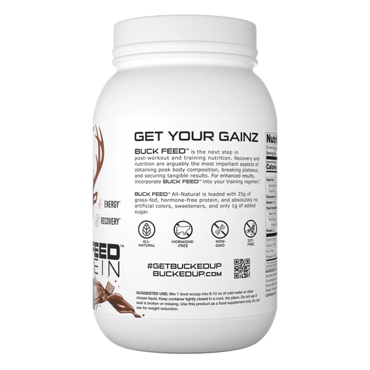 Buck Feed All-Natural Protein tub