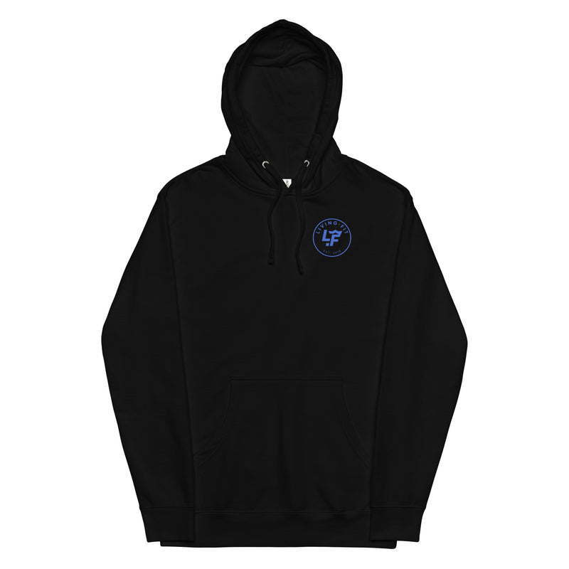 Load image into Gallery viewer, Black LF Hoodie Blue Circle Logo
