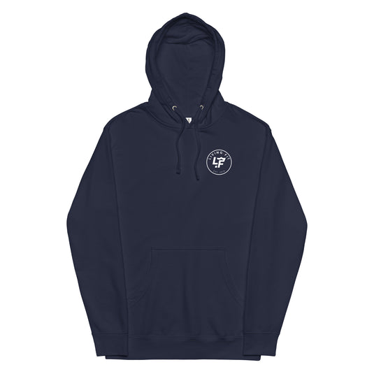 Blue Hoodie White Circle Logo